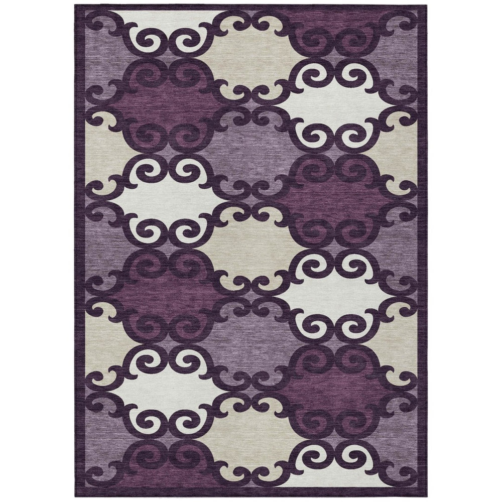HomeRoots 9' Elegant Eggplant and Ivory Trellis Washable Area Rug for Indoor and Outdoor Versatility 9' X 12' 592009