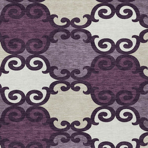 HomeRoots 9' Elegant Eggplant and Ivory Trellis Washable Area Rug for Indoor and Outdoor Versatility 9' X 12' 592009