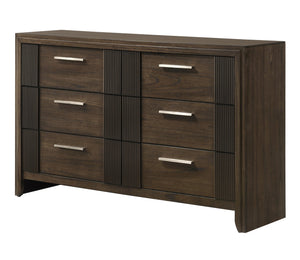English Elm 1pc Modern 9-Drawer Dresser with Round Knobs, Gunmetal Wood-Pattern Finish, Stylish Bedroom Storage Brown 62 L x 19 W x 39.5 H B2741P346361