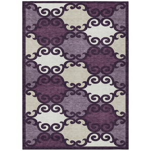 HomeRoots 5' Eggplant and Ivory Trellis Rug – Stylish, Durable, Washable Area Rug for Indoor and Outdoor Spaces 10' X 14' 592010