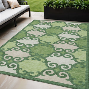 HomeRoots 5' Green and Ivory Trellis Washable Area Rug for Indoor and Outdoor Spaces – Durable, Stylish, Easy-Care 5' X 8' 592012