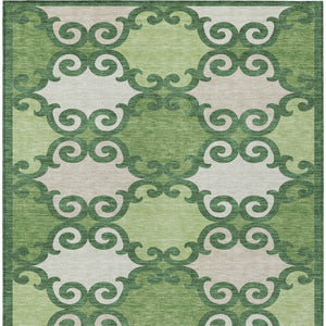 HomeRoots 5' Green and Ivory Trellis Washable Area Rug for Indoor and Outdoor Spaces – Durable, Stylish, Easy-Care 5' X 8' 592012