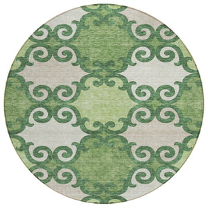 HomeRoots 5' Green and Ivory Trellis Washable Area Rug for Indoor and Outdoor Spaces – Durable, Stylish, Easy-Care 8' Round 592013