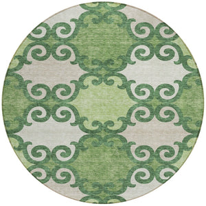 HomeRoots 5' Green and Ivory Trellis Washable Area Rug for Indoor and Outdoor Spaces – Durable, Stylish, Easy-Care 8' Round 592013