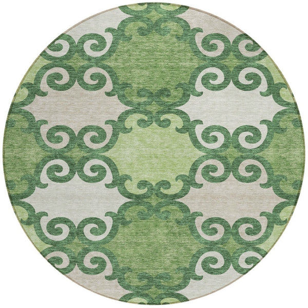 HomeRoots 5' Green and Ivory Trellis Washable Area Rug for Indoor and Outdoor Spaces – Durable, Stylish, Easy-Care 8' Round 592013