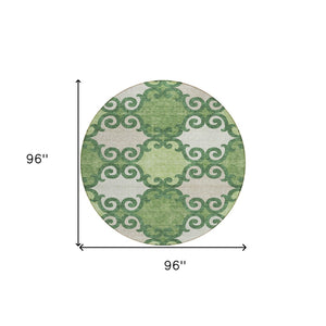 HomeRoots 5' Green and Ivory Trellis Washable Area Rug for Indoor and Outdoor Spaces – Durable, Stylish, Easy-Care 8' Round 592013