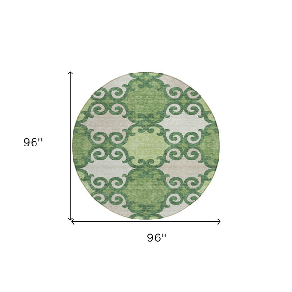 HomeRoots 5' Green and Ivory Trellis Washable Area Rug for Indoor and Outdoor Spaces – Durable, Stylish, Easy-Care 8' Round 592013