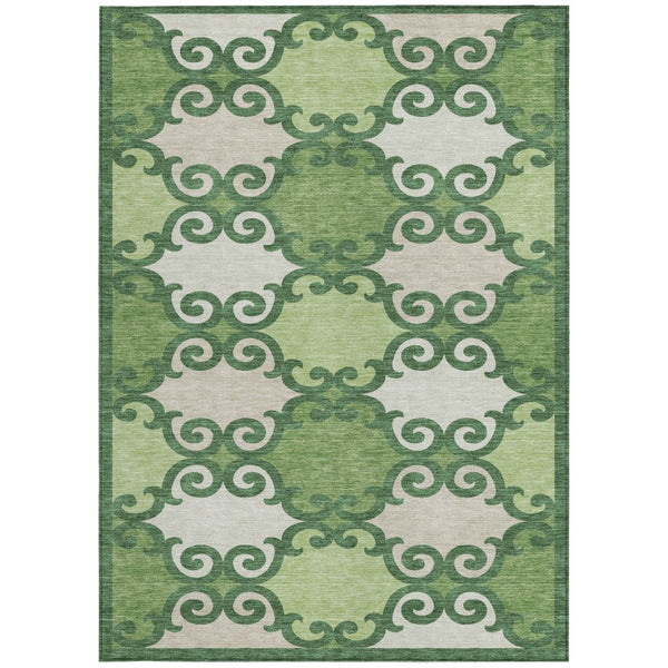 HomeRoots 5' Green and Ivory Trellis Washable Area Rug for Indoor and Outdoor Spaces – Durable, Stylish, Easy-Care 8' X 10' 592014