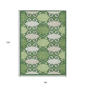 HomeRoots 5' Green and Ivory Trellis Washable Area Rug for Indoor and Outdoor Spaces – Durable, Stylish, Easy-Care 8' X 10' 592014