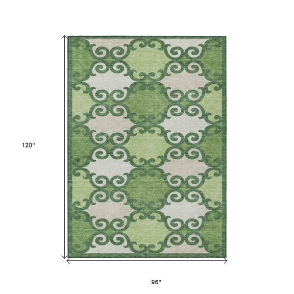 HomeRoots 5' Green and Ivory Trellis Washable Area Rug for Indoor and Outdoor Spaces – Durable, Stylish, Easy-Care 8' X 10' 592014