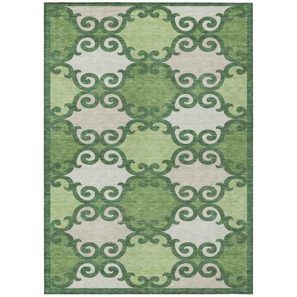 HomeRoots 5' Green and Ivory Trellis Washable Area Rug for Indoor and Outdoor Spaces – Durable, Stylish, Easy-Care 8' X 10' 592014