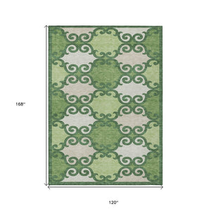 HomeRoots 5' Green and Ivory Trellis Washable Area Rug for Indoor and Outdoor Spaces – Durable, Stylish, Easy-Care 10' X 14' 592016