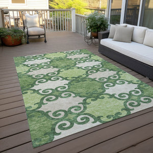 HomeRoots 5' Green and Ivory Trellis Washable Area Rug for Indoor and Outdoor Spaces – Durable, Stylish, Easy-Care 10' X 14' 592016