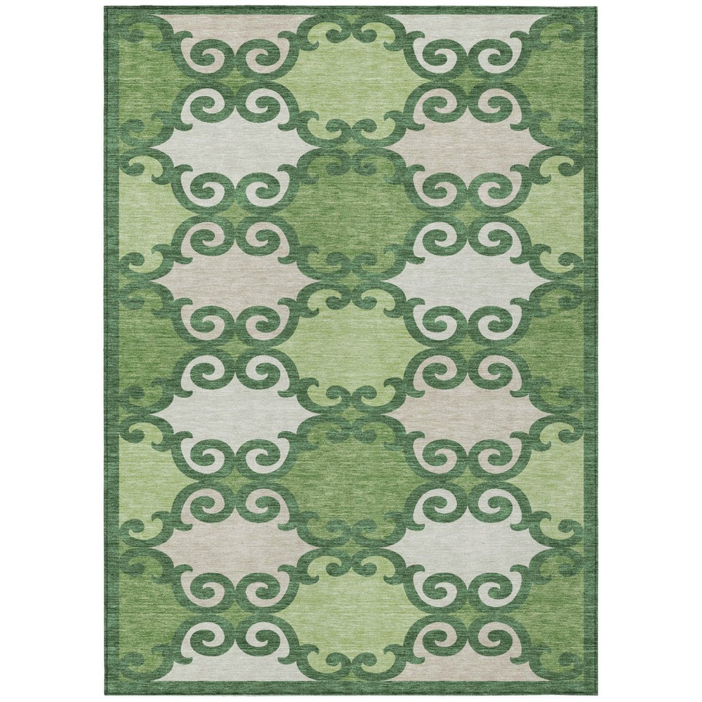 HomeRoots 5' Green and Ivory Trellis Washable Area Rug for Indoor and Outdoor Spaces – Durable, Stylish, Easy-Care 10' X 14' 592016
