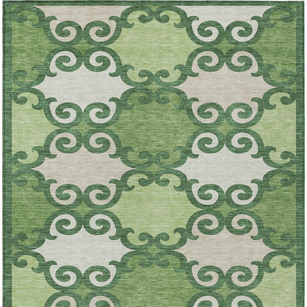HomeRoots 5' Green and Ivory Trellis Washable Area Rug for Indoor and Outdoor Spaces – Durable, Stylish, Easy-Care 10' X 14' 592016