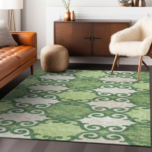 HomeRoots 5' Green and Ivory Trellis Washable Area Rug for Indoor and Outdoor Spaces – Durable, Stylish, Easy-Care 10' X 14' 592016