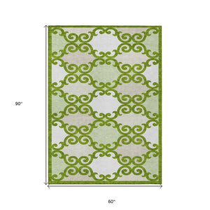 HomeRoots 5' Vibrant Lime Green and Ivory Trellis Washable Area Rug for Indoor and Outdoor Spaces 5' X 8' 592030