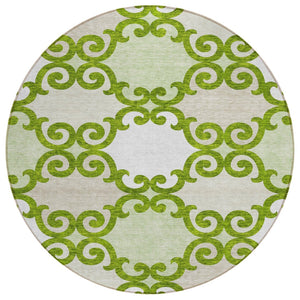HomeRoots 5' Vibrant Lime Green and Ivory Trellis Washable Area Rug for Indoor and Outdoor Spaces 8' Round 592031