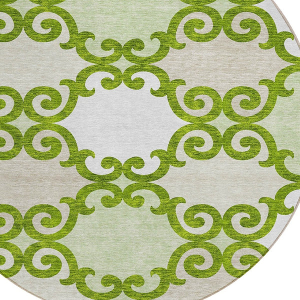 HomeRoots 5' Vibrant Lime Green and Ivory Trellis Washable Area Rug for Indoor and Outdoor Spaces 8' Round 592031
