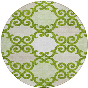 HomeRoots 5' Vibrant Lime Green and Ivory Trellis Washable Area Rug for Indoor and Outdoor Spaces 8' Round 592031
