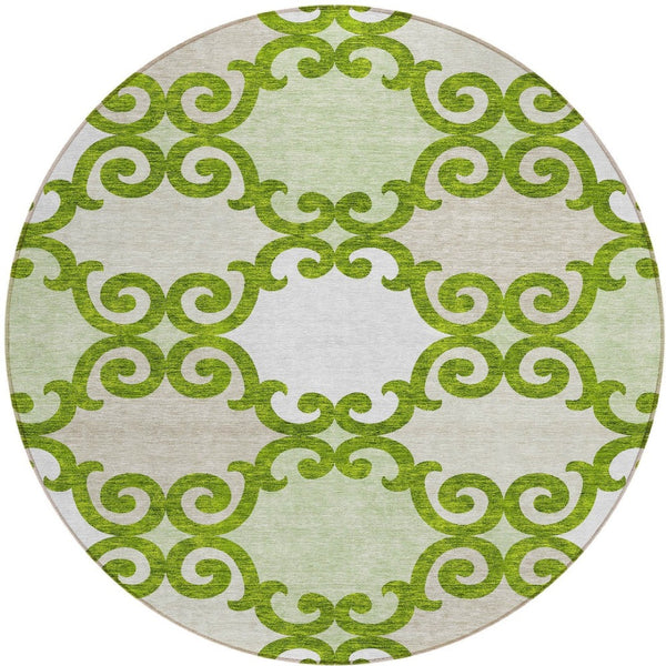 HomeRoots 5' Vibrant Lime Green and Ivory Trellis Washable Area Rug for Indoor and Outdoor Spaces 8' Round 592031