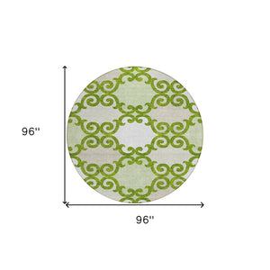 HomeRoots 5' Vibrant Lime Green and Ivory Trellis Washable Area Rug for Indoor and Outdoor Spaces 8' Round 592031