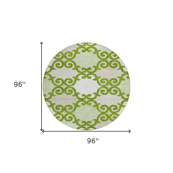 HomeRoots 5' Vibrant Lime Green and Ivory Trellis Washable Area Rug for Indoor and Outdoor Spaces 8' Round 592031