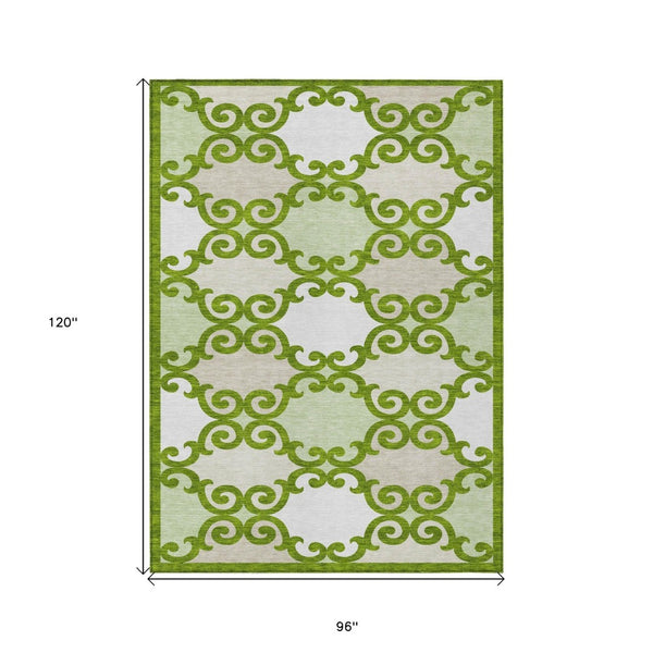 HomeRoots 5' Vibrant Lime Green and Ivory Trellis Washable Area Rug for Indoor and Outdoor Spaces 8' X 10' 592032