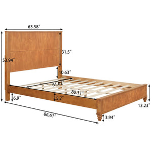 English Elm Solid Rubberwood Queen Platform Bed Tall Headboard Natural Grain No Box Spring W1716S00030