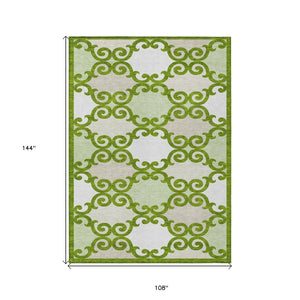 HomeRoots 9' Durable Lime Green and Ivory Trellis Area Rug - Versatile Indoor/Outdoor Design for Any Space 9' X 12' 592033
