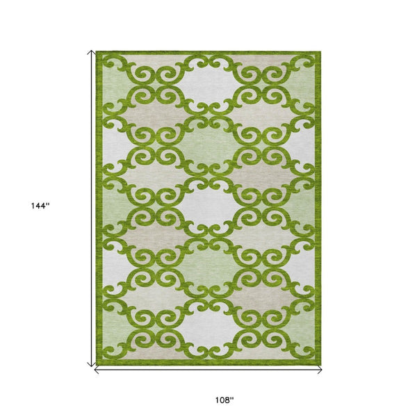 HomeRoots 9' Durable Lime Green and Ivory Trellis Area Rug - Versatile Indoor/Outdoor Design for Any Space 9' X 12' 592033