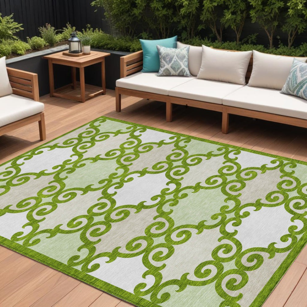 HomeRoots 9' Durable Lime Green and Ivory Trellis Area Rug - Versatile Indoor/Outdoor Design for Any Space 9' X 12' 592033