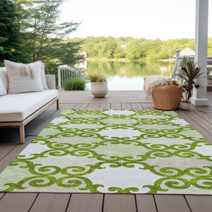 HomeRoots 9' Durable Lime Green and Ivory Trellis Area Rug - Versatile Indoor/Outdoor Design for Any Space 9' X 12' 592033
