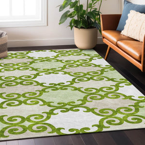 HomeRoots 9' Durable Lime Green and Ivory Trellis Area Rug - Versatile Indoor/Outdoor Design for Any Space 9' X 12' 592033