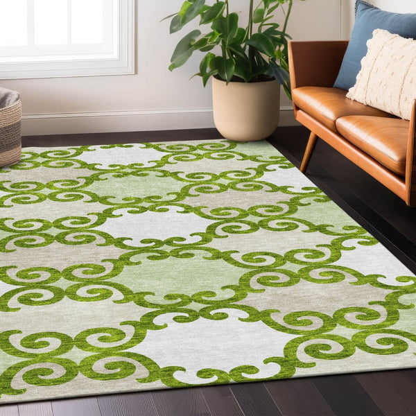 HomeRoots 9' Durable Lime Green and Ivory Trellis Area Rug - Versatile Indoor/Outdoor Design for Any Space 9' X 12' 592033