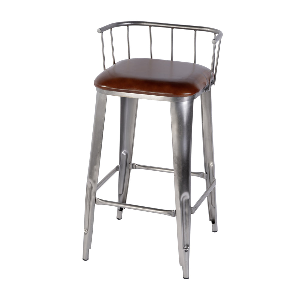 Butler Specialty Butler Industrial Loft Leather Bar Stool - 30.5" Height, Silver Metal Frame, Stylish & Durable Brown,Silver Iron,Leather 5920344-butler