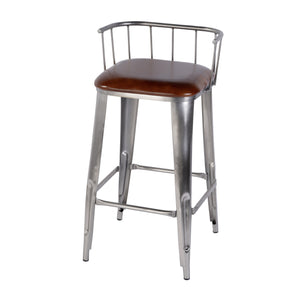 Butler Specialty Butler Industrial Loft Leather Bar Stool - 30.5" Height, Silver Metal Frame, Stylish & Durable Brown,Silver Iron,Leather 5920344-butler