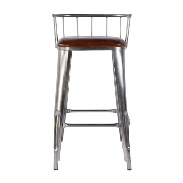 Butler Specialty Butler Industrial Loft Leather Bar Stool - 30.5" Height, Silver Metal Frame, Stylish & Durable Brown,Silver Iron,Leather 5920344-butler