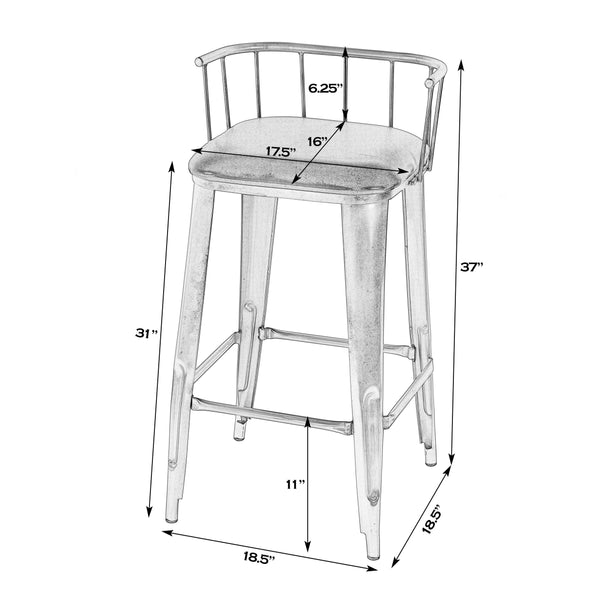 Butler Specialty Butler Industrial Loft Leather Bar Stool - 30.5" Height, Silver Metal Frame, Stylish & Durable Brown,Silver Iron,Leather 5920344-butler