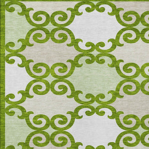 HomeRoots 5' Vibrant Lime Green and Ivory Trellis Washable Area Rug for Indoor and Outdoor Spaces 10' X 14' 592034