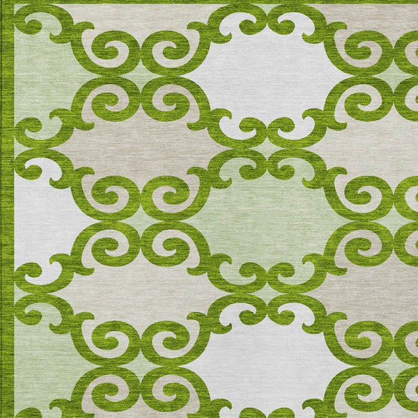 HomeRoots 5' Vibrant Lime Green and Ivory Trellis Washable Area Rug for Indoor and Outdoor Spaces 10' X 14' 592034