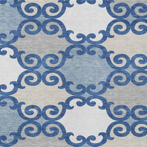 HomeRoots 5' Trellis Area Rug in Navy Blue, Gray, and Ivory - Durable, Washable, Indoor-Outdoor Style 5' X 8' 592036