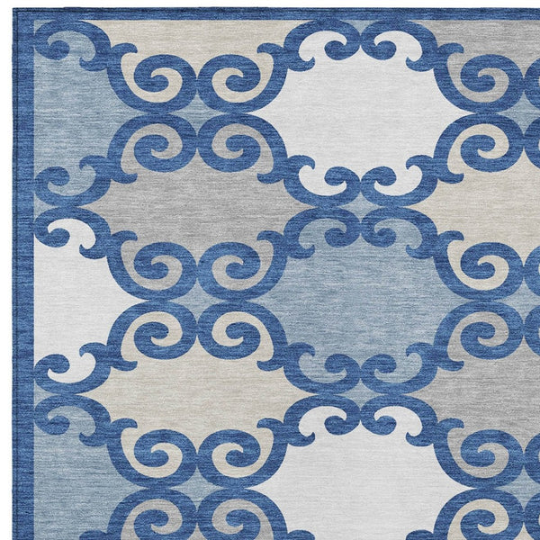 HomeRoots 5' Trellis Area Rug in Navy Blue, Gray, and Ivory - Durable, Washable, Indoor-Outdoor Style 8' X 10' 592038