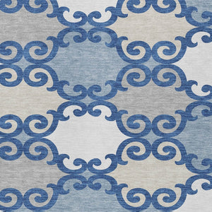 HomeRoots 9' Durable Navy Blue, Gray & Ivory Trellis Area Rug - Machine Washable for Indoor & Outdoor Use 9' X 12' 592039