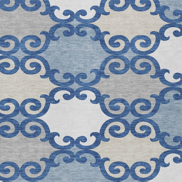 HomeRoots 9' Durable Navy Blue, Gray & Ivory Trellis Area Rug - Machine Washable for Indoor & Outdoor Use 9' X 12' 592039