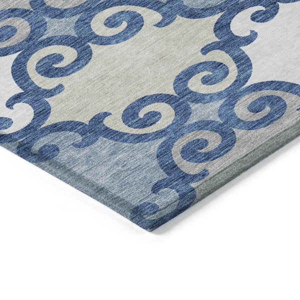 HomeRoots 5' Trellis Area Rug in Navy Blue, Gray, and Ivory - Durable, Washable, Indoor-Outdoor Style 10' X 14' 592040