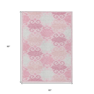 HomeRoots 5' Pink and Gray Trellis Indoor Outdoor Area Rug - Stylish, Washable, Durable for All Spaces! 5' X 8' 592042