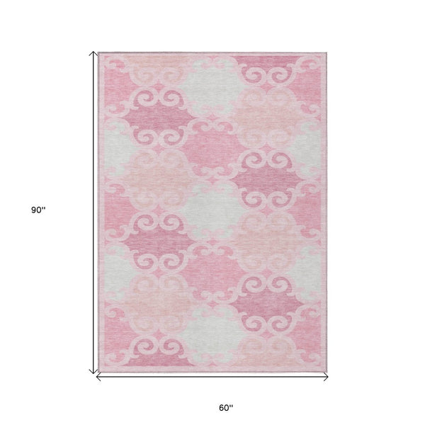 HomeRoots 5' Pink and Gray Trellis Indoor Outdoor Area Rug - Stylish, Washable, Durable for All Spaces! 5' X 8' 592042
