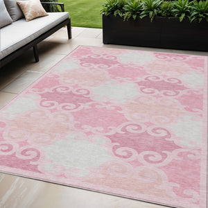 HomeRoots 5' Pink and Gray Trellis Indoor Outdoor Area Rug - Stylish, Washable, Durable for All Spaces! 5' X 8' 592042