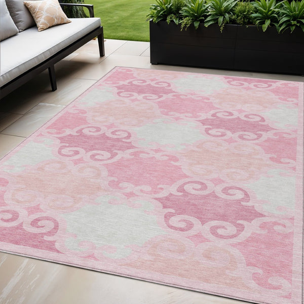 HomeRoots 5' Pink and Gray Trellis Indoor Outdoor Area Rug - Stylish, Washable, Durable for All Spaces! 5' X 8' 592042